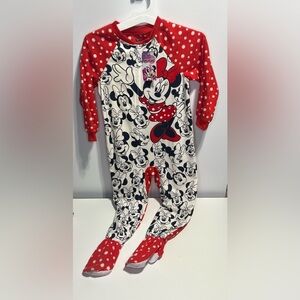 NEW Disney Minnie Mouse Red Black and White Kids Footie Fleece Pajamas